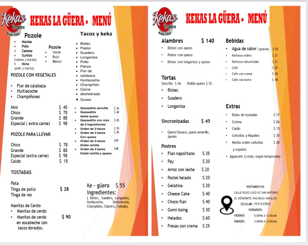 Kekas ‘La Güera’ menu