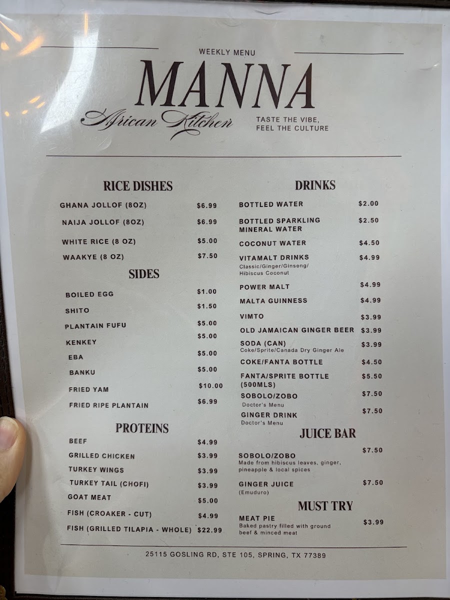 Manna African Kitchen menu