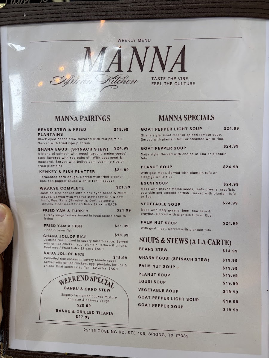 Manna African Kitchen Menu 2