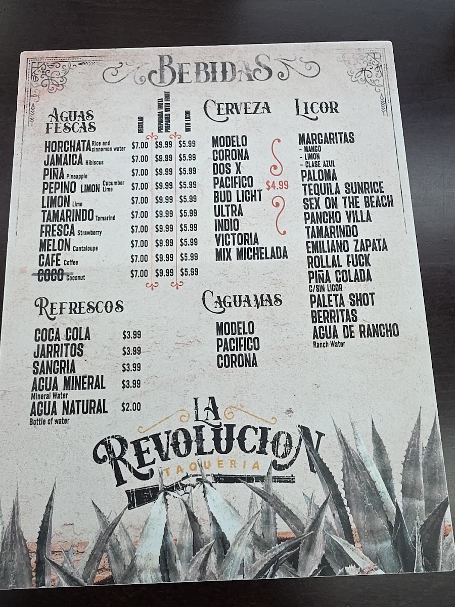 Taqueria La Revolucion Fort Worth menu